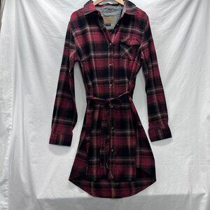 Legendary Stockyards Flannel Dress Red Black Plaid Tie Belt Women's Size XL EUC